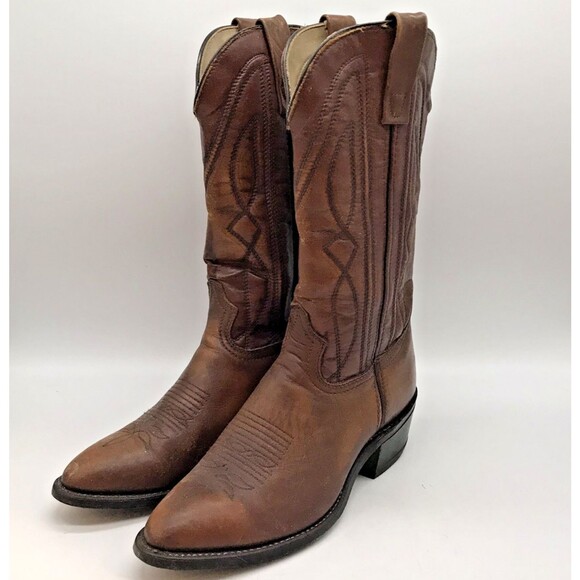 Vintage Brown Leather Cowboy Boots Men's 8D Western Footwear Made in the USA - Picture 3 of 10